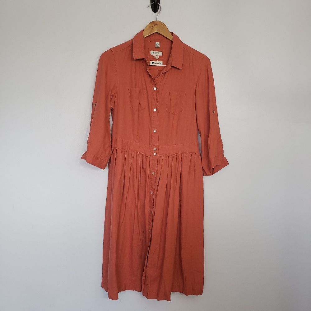 MARVIN I love linen rust orange pleated collar dress size 6